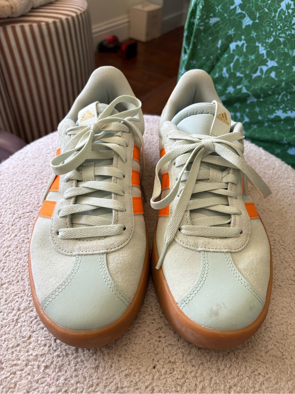 adidas Light Mint Sneakers with Orange Stripes